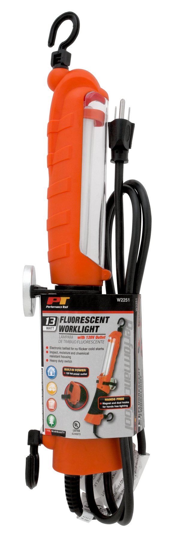 W2251 Performance Tool 120V, 6' x 16GA 13W CFL Work Light With Magnet & Hook
