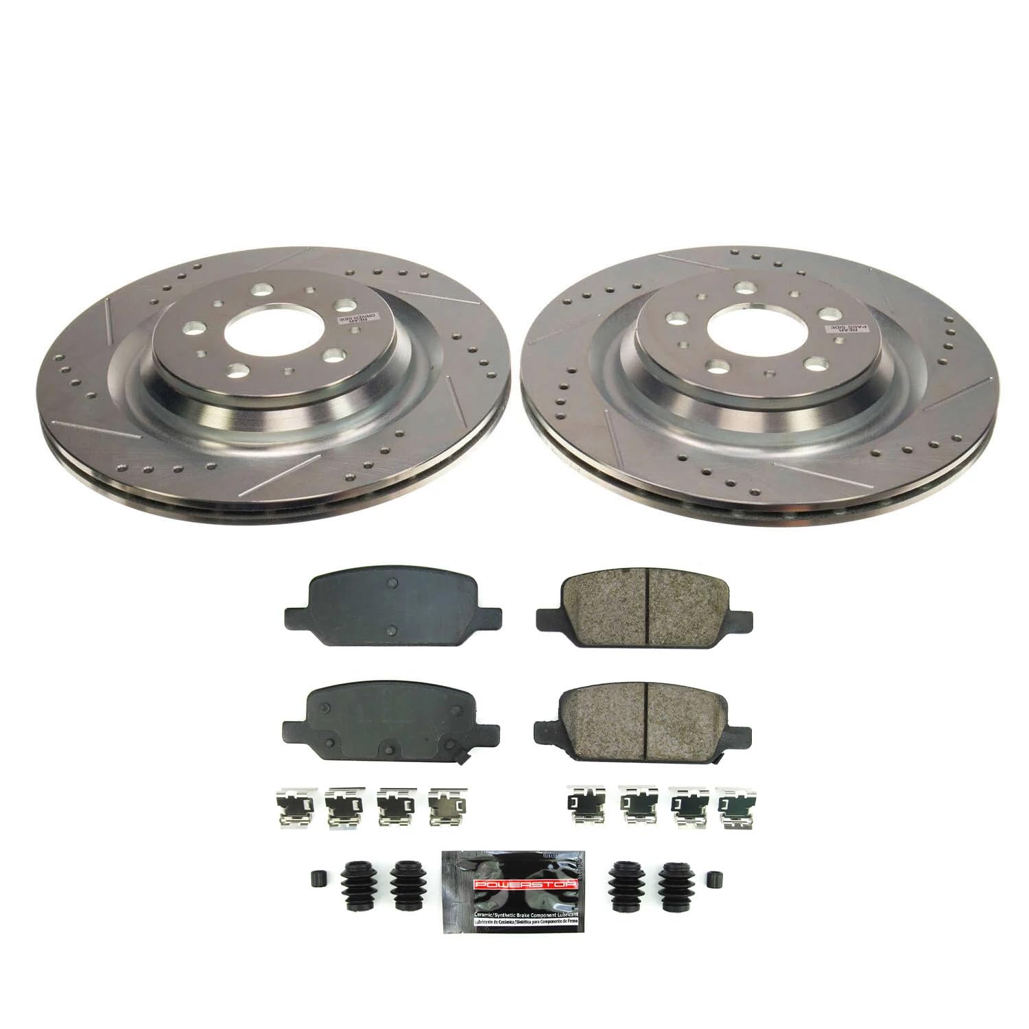 Rear POWERSTOP K8874 Carbon-Fiber Ceramic Brake Pad and Drilled and Slotted Rotor Z23 Daily Driver Kit For Tesla 3 2017-2021 [Model Specific]