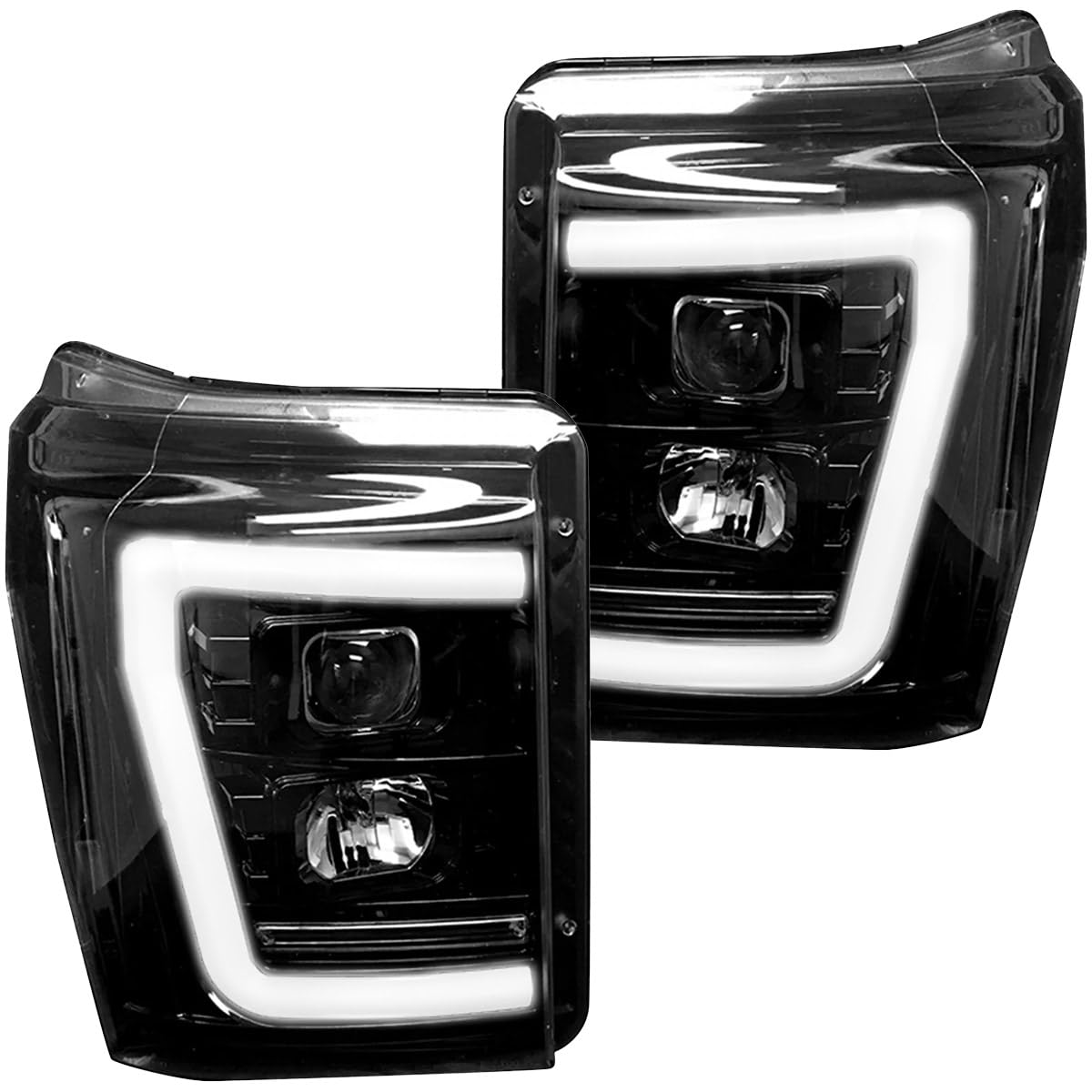 RECON - Premium Projector Headlights Fits 2011-2016 Ford Super Duty (F250, F350, F450, F550) Ultra Bright OLED Halos, DRL (SMOKED LENS)