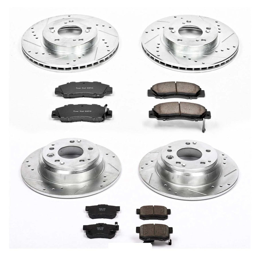 Power Stop K705 Z23 Carbon Fiber Brake Pads Front and Rear with Drilled & Slotted Brake Rotors Kit For Acura RL 1996-1998 | Honda Odyssey 1995-1998 | Isuzu Oasis 1996-1999 [Vehicle Specific]