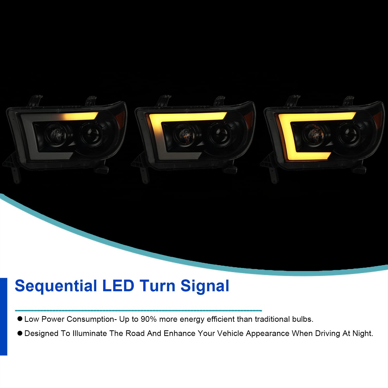 Black Smoke SPEC-D TUNING Projector Headlights w/Switchback Sequential LED Turn Signal Compatible with 2007-2013 Toyota Tundra, 2008-2017 Toyota Sequoia, Left + Right Pair Headlamps Assembly