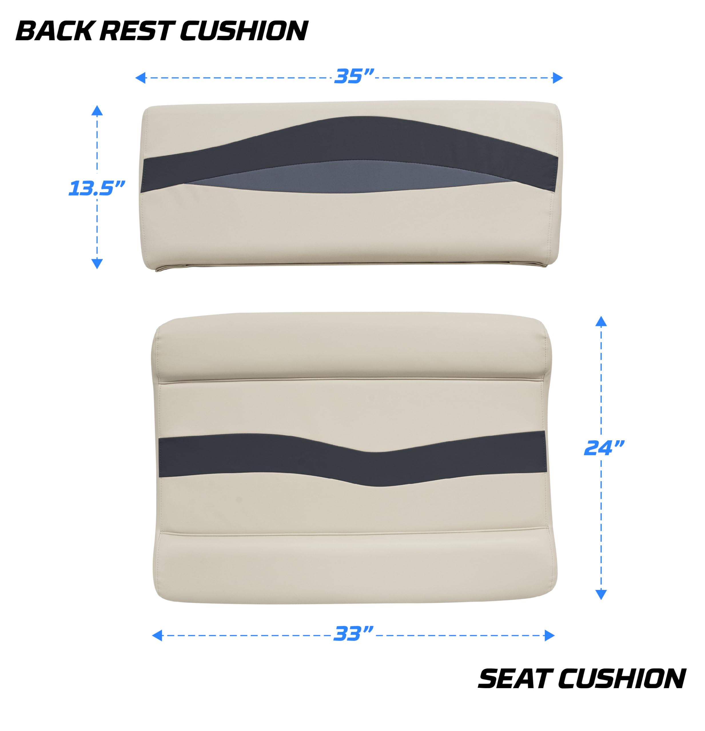 Wise Premier Series BM1152-986 Pontoon Flip-Flop Seat Cushion Set, Platinum/Spectra Navy/Cobalt