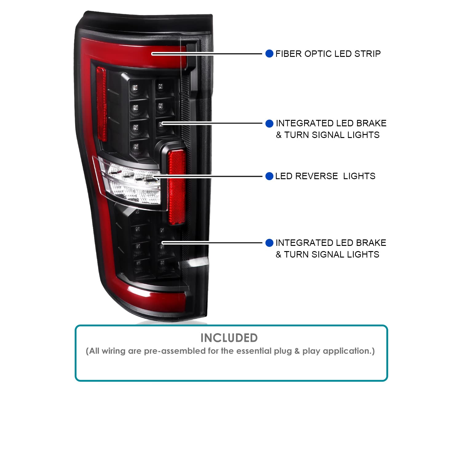 Matte Black SPEC-D TUNING LED Tail Lights w/Red LED Tube Compatible with 2017-2019 Ford F250/350/450/550, Left + Right Pair Tail Lamp Assembly