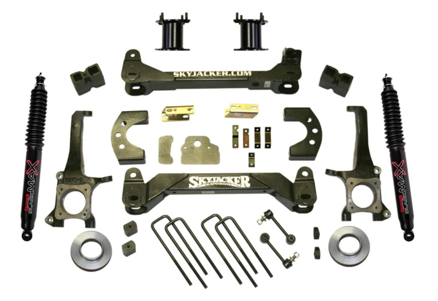 Skyjacker Suspension Lift Kit TU760BKB w/Shock 6 in. Lift w/Black MAX Shocks Incl. Front Strut Spacer Kit Blocks U Bolts Brake Line Brackets