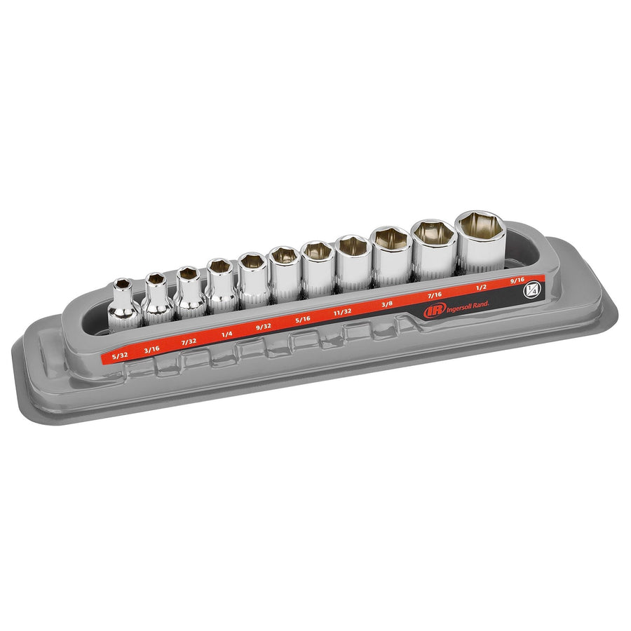 11 Pc. Ingersoll Rand 1/4 in. Drive Shallow Socket Set - SAE 6 Pt.- 752044