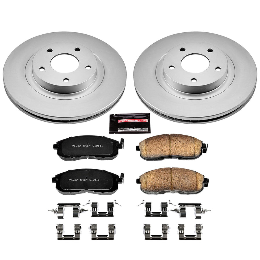 Power Stop Coated Brake Rotor & Ceramic Brake Pads CRK2282- front For INFINITI I35 2002-2004, Nissan Altima 2002-2006, Nissan Maxima 2002-2003 [Model Specific]
