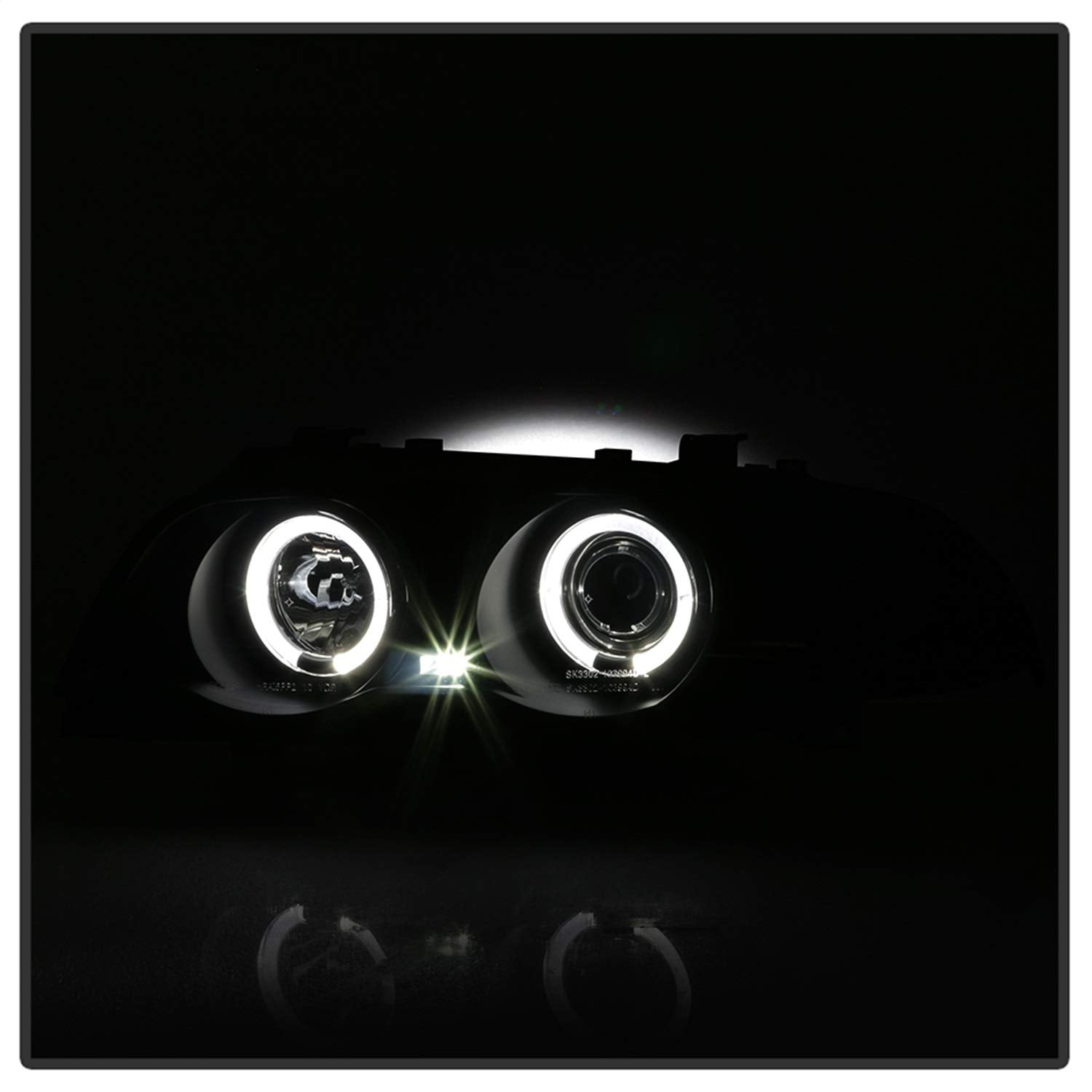 BMW E46 3-Series 99-01 Spyder 4DR Projector Headlights 1PC - LED Halo - Amber Reflector - Black Smoke - High H1 (Included) - Low H1 (Included)