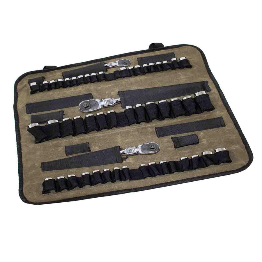 Rolled Socket Organizer Overland Vehicle Systems Storage Bag - #16 Premium Waxed Canvas - Storage for 50 sockets and 10 extra storage pockets for Ratchets