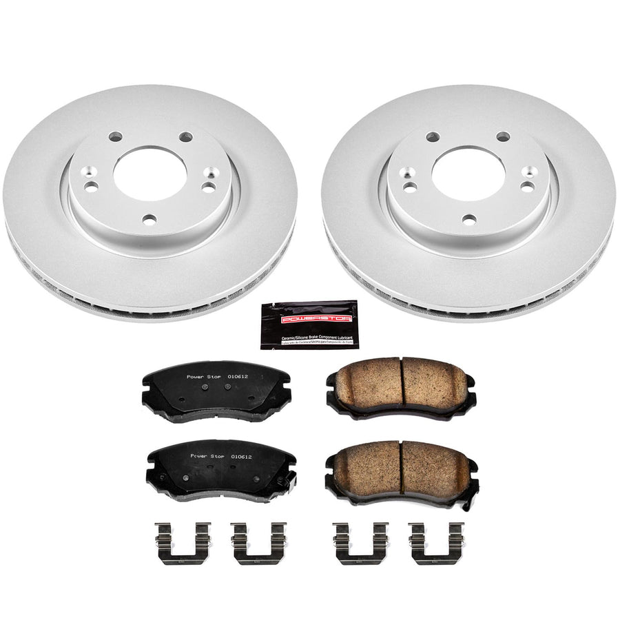 Power Stop Coated Brake Rotor CRK165 & Ceramic Brake Pads- front For Hyundai Sonata, Hyundai Tiburon, Hyundai Tucson, Kia Optima, Kia Soul, Kia Sportage [Model Specific]