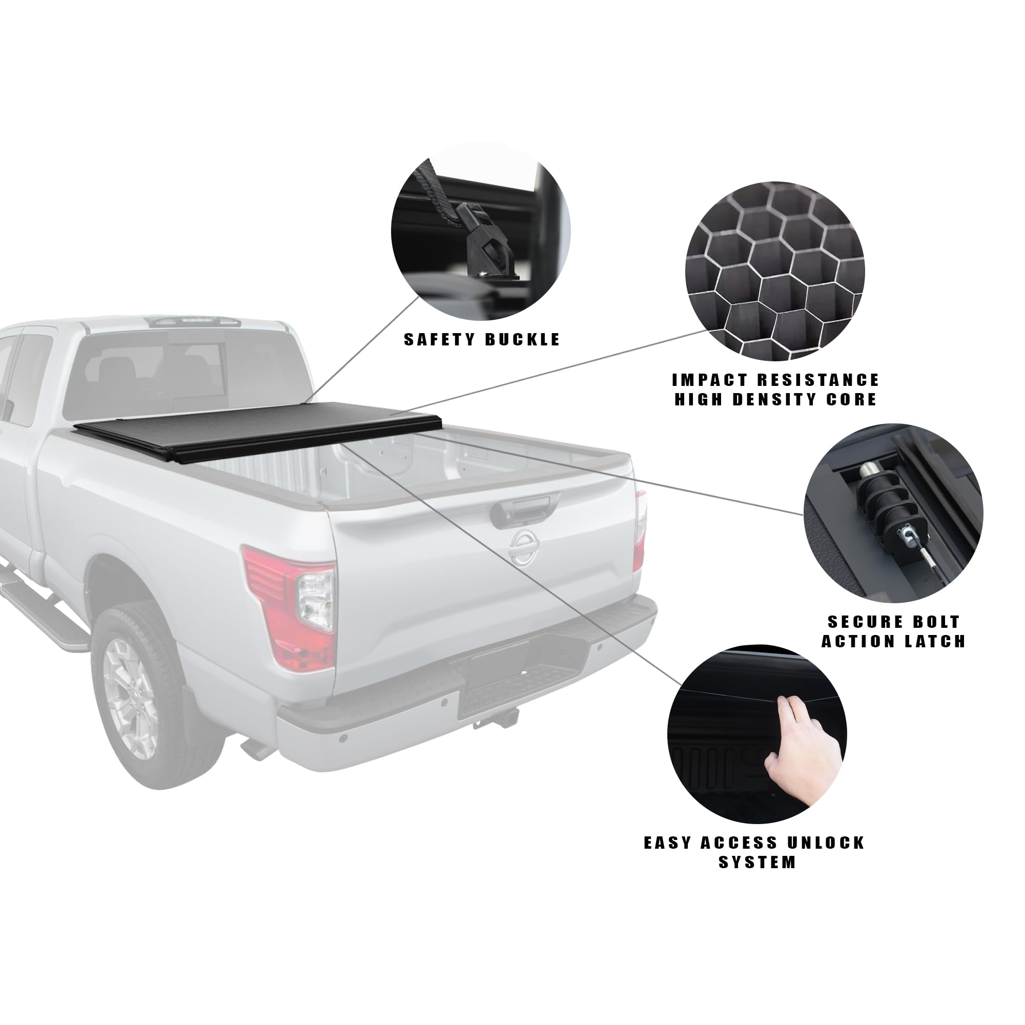 Low Profile Armordillo Hard Tri-Fold Nissan Titan Bed Cover Fits 2016 2017 2018 2019 2020 2021 2022 2023 2024 Nissan Titan/XD 6.5 Ft (78") Bed | CoveRex TFX | 7162389