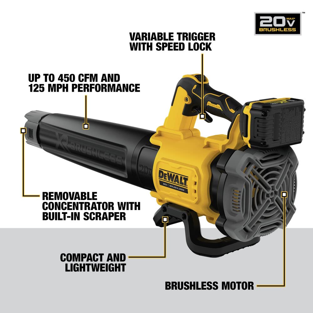 20V MAX* DEWALT XR Leaf Blower, 125-MPH, 450-CFM (DCBL722P1)