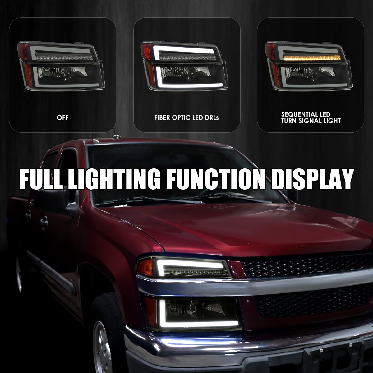 Black Smoke SPEC-D TUNING Headlights + Corner Lights w/LED Tube Compatible with 2004-2012 Chevy Colorado, GMC Canyon Left+Right Head Lamp Assembly