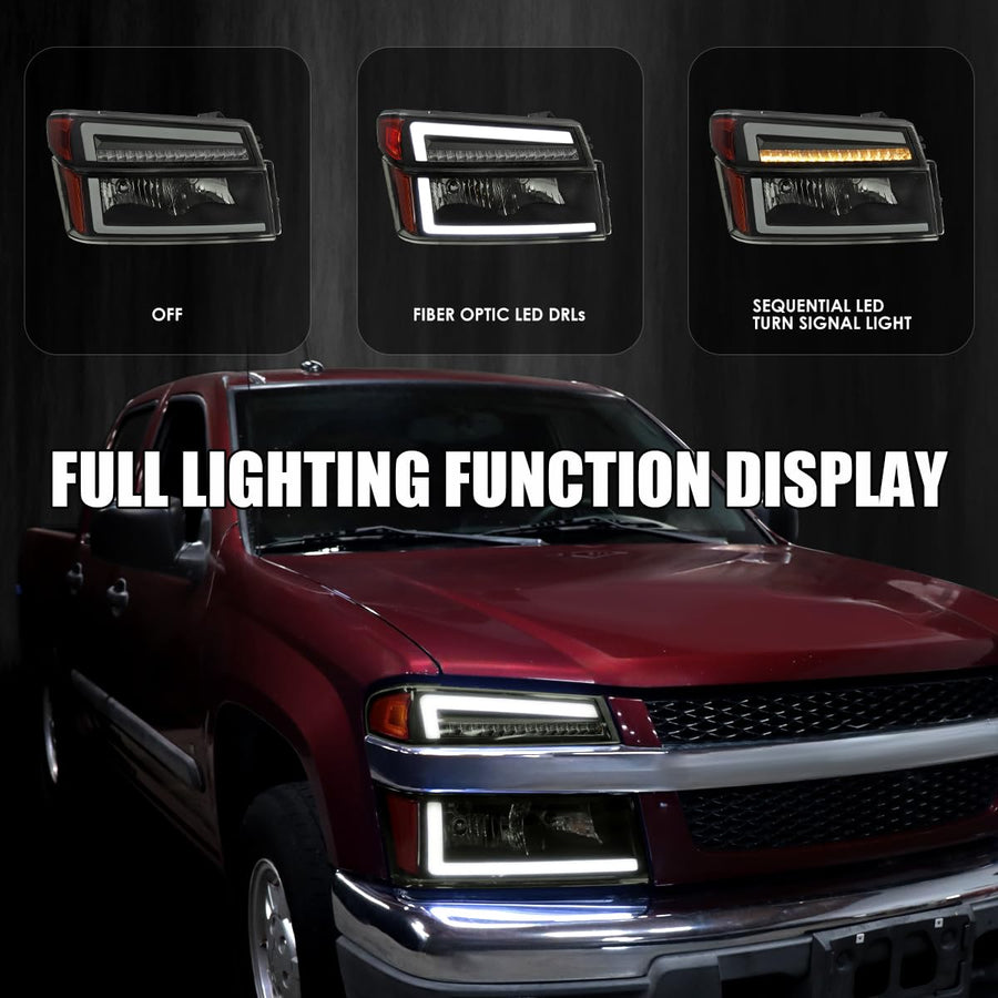 Black Smoke SPEC-D TUNING Headlights + Corner Lights w/LED Tube Compatible with 2004-2012 Chevy Colorado, GMC Canyon Left+Right Head Lamp Assembly
