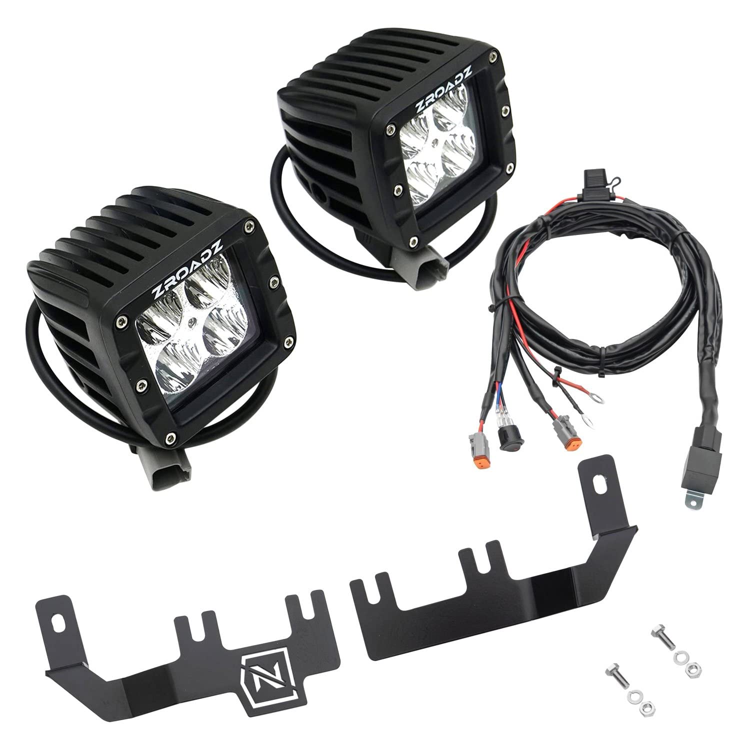 ZROADZ LED Kit Ditch Hood Hinge - Compatible w/ 2015-2020 Chevy Colorado - Incl. (2) 3 Inch LED Pod Lights - Mild Steel Gloss Black Finish - Bolt-On Easy Installation - PN #Z362671-KIT2