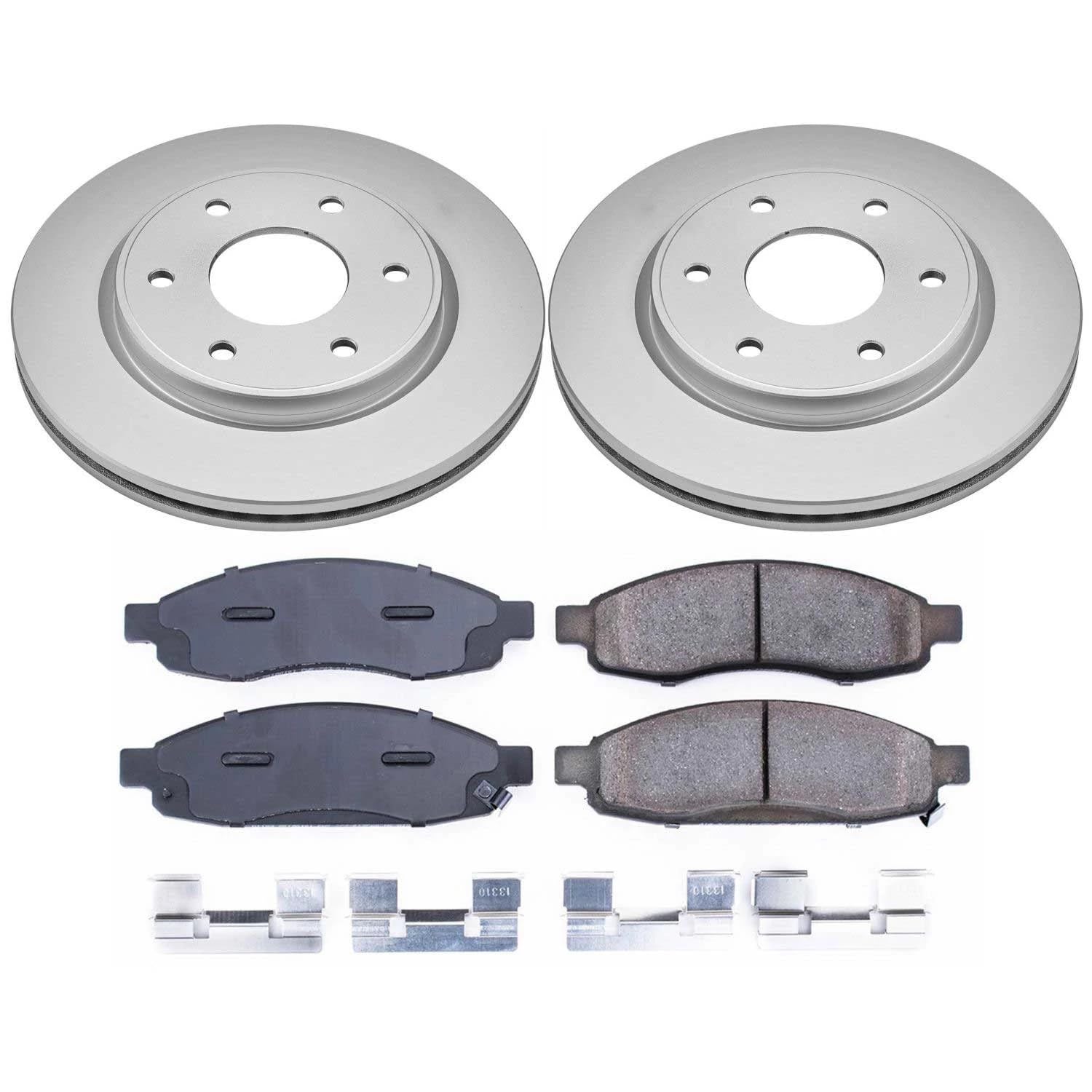 Power Stop Coated Brake Rotor & CRK211 Ceramic Brake Pads- front For INFINITI QX56 2005-2007, Nissan Armada 2005-2006, Nissan TITAN 2005-2007 [Model Specific]