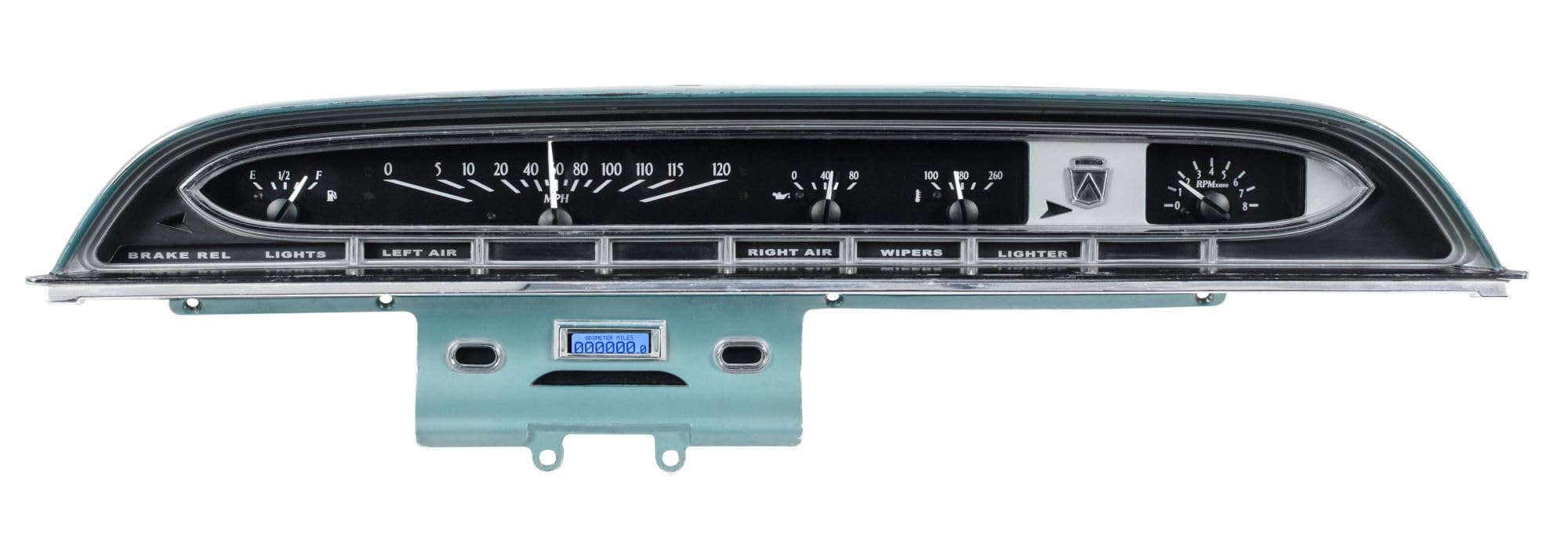 Dakota Digital VHX-61F-GAL-K-B Gauge System Analog Dash Compatible with Ford 1961 Galaxie Black Alloy Style Blue Backlighting