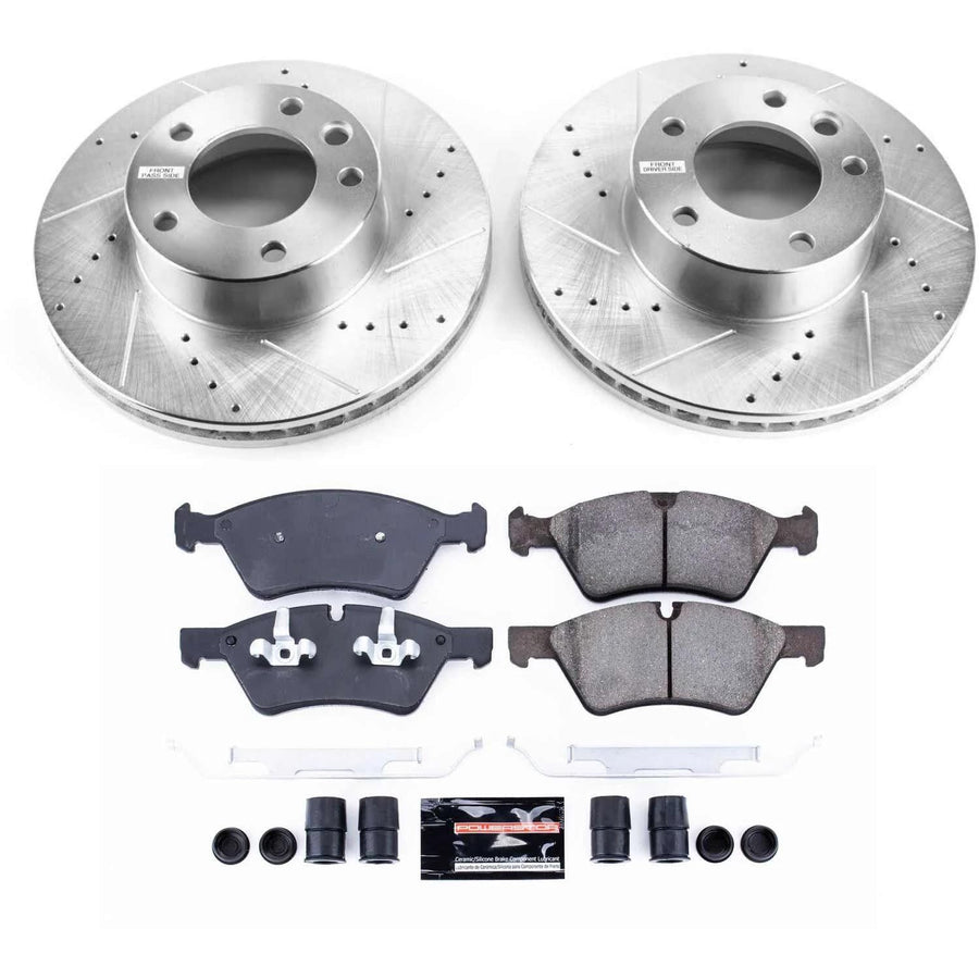 Power Stop K8420 Z23 Carbon Fiber Brake Pads Front with Drilled & Slotted Brake Rotors Kit For Mercedes-Benz G55 AMG 2005-2010 [Model Specific]