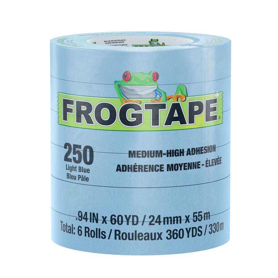 Light Blue FROGTAPE 250 Moderate Temperature Performance Grade Masking Tape, Medium-High Adhesion, 24mm x 55m, 6 Rolls per Pack (105327)