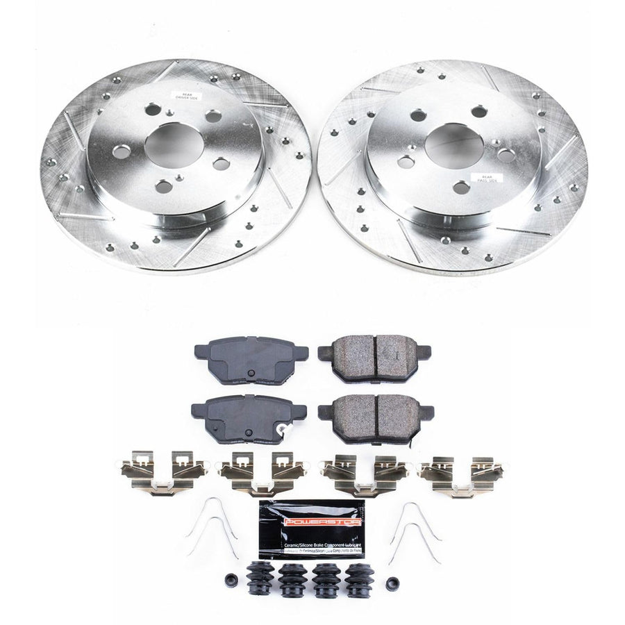Power Stop K5503 Z23 Carbon Fiber Brake Pads with Drilled & Slotted Brake Rotors Kit Rear