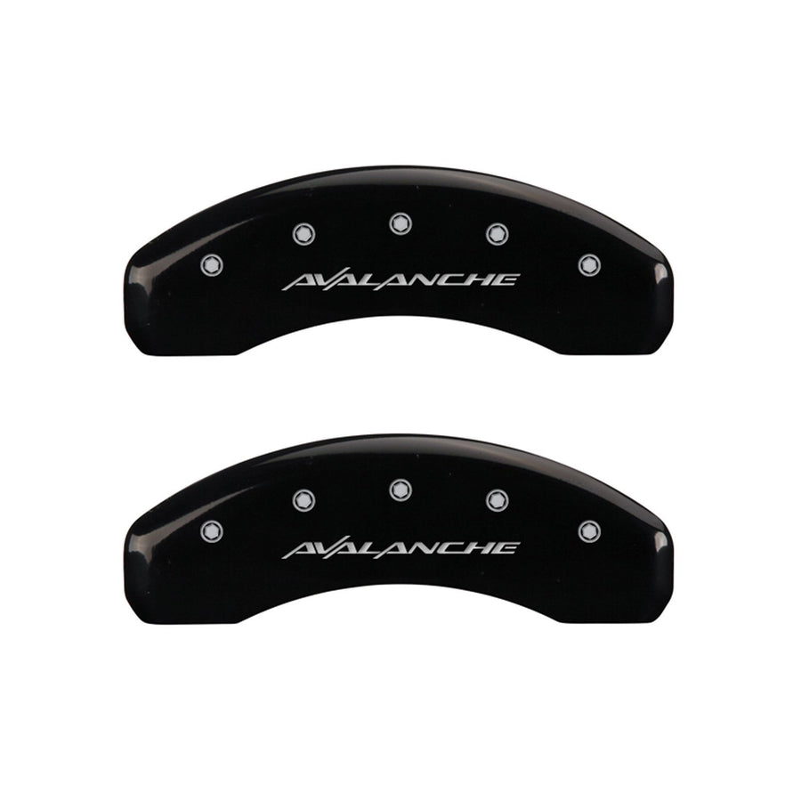 MGP Caliper Covers 'Avalanche' 14048SAVLBK Engraved Caliper Cover with Black Powder Coat Finish and Silver Characters, (Set of 4)