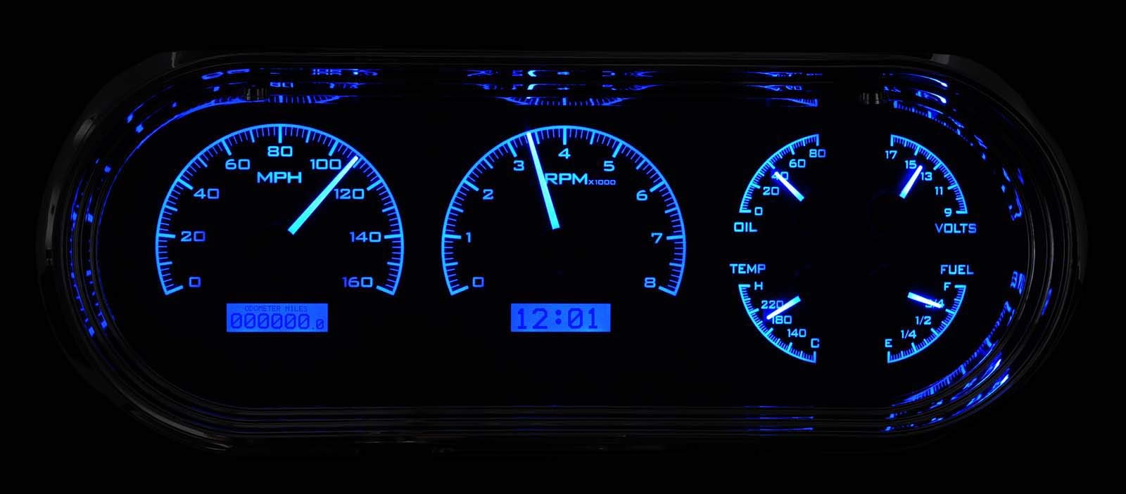Chevy Nova 1963-65 VHX System, Silver Face - Blue Display