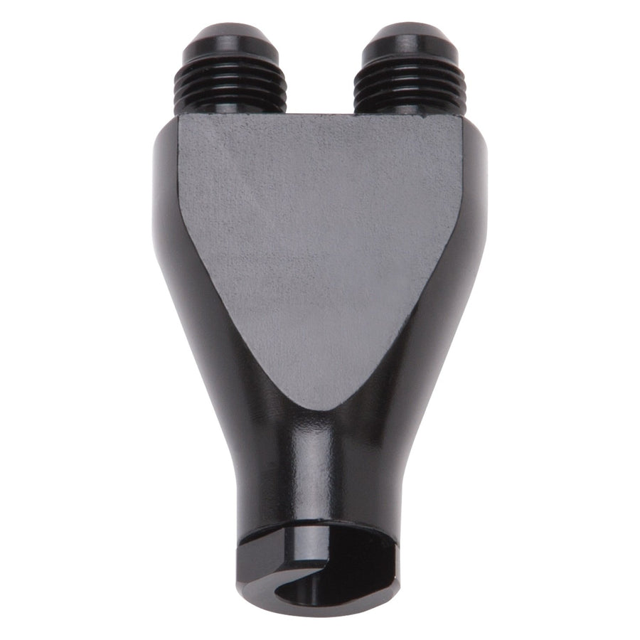 ADAPTER Y-BLOCK 3/8" SAE QUICK DISCONNECT 2X FEMALE TO -6 AN MALE FLARE BLK ANODIZED