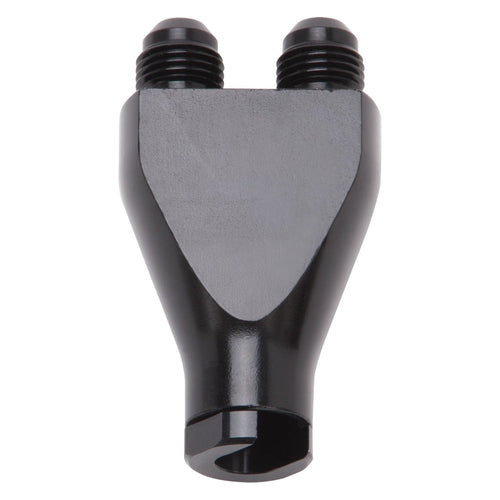 ADAPTER Y-BLOCK 3/8" SAE QUICK DISCONNECT 2X FEMALE TO -6 AN MALE FLARE BLK ANODIZED