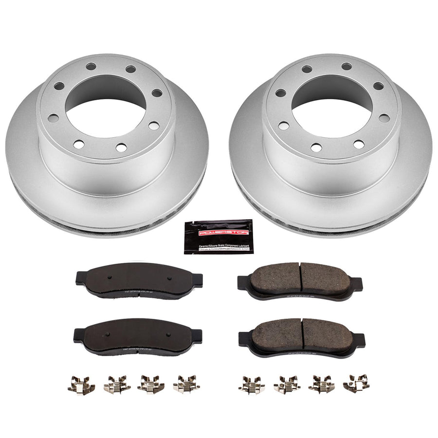 Power Stop Coated Brake Rotor CRK1798 & Ceramic Brake Pads- rear For Ford F-250 Super Duty 2007-2010, Ford F-350 Super Duty 2007-2010 [Model Specific]