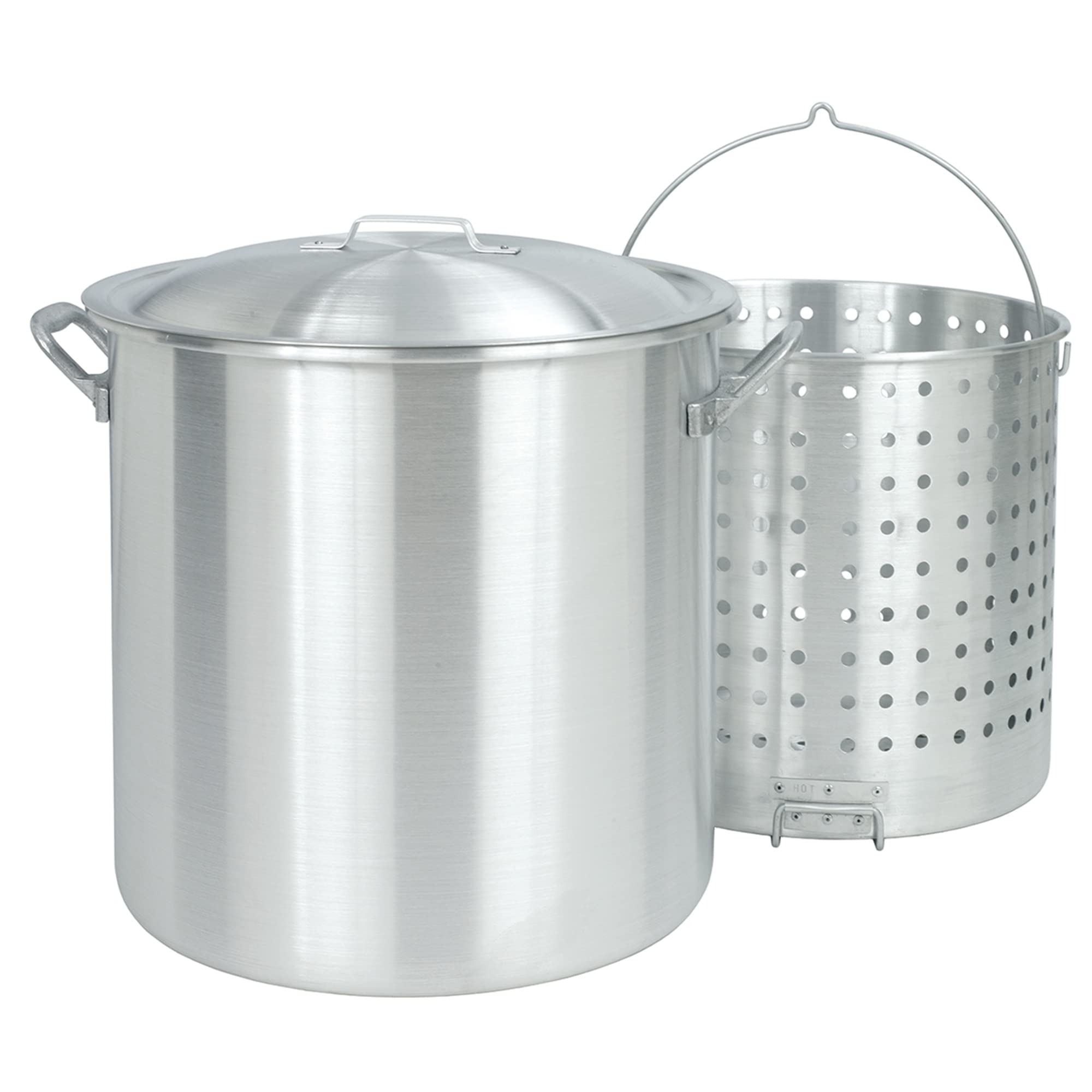 Bayou Classic Handcrafted 80-qt Aluminum Bayou Boiler 8000 Features Heavy-Duty Riveted Handles Reinforced Boiling Basket w/Helper Handle Made w/Heavy Gauge Aluminum