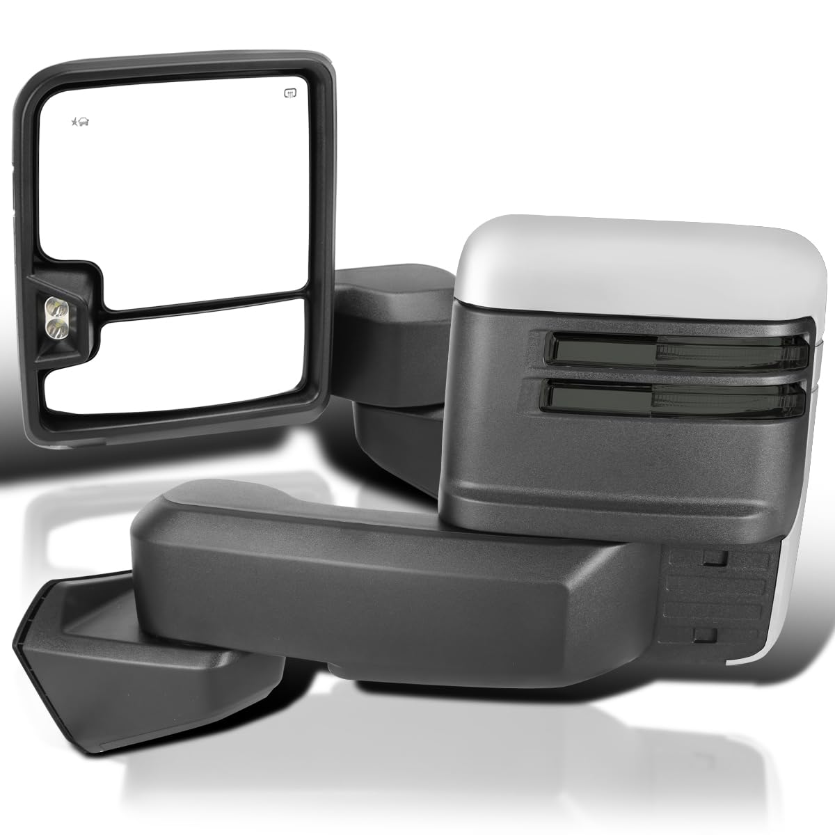 Spec-D Tuning Power Heated Chrome Trim Tow Mirrors w/Smoke LED Signal, Blind Spot Sensor, Temperature Sensor Compatible with 2019-2025 GMC Sierra 1500, Left + Right Pair