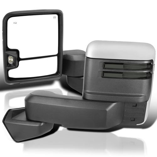 Spec-D Tuning Power Heated Chrome Trim Tow Mirrors w/Smoke LED Signal, Blind Spot Sensor, Temperature Sensor Compatible with 2019-2025 GMC Sierra 1500, Left + Right Pair