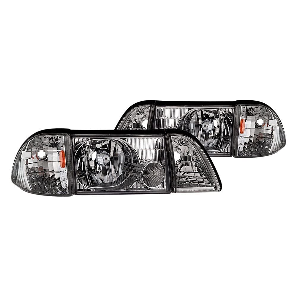 Headlight Xtune HD-JH-FM87-6PC-AM-C (Ford Mustang 87-93 OEM style s with Corner Parking Lights 6pcs Amber - Chrome)