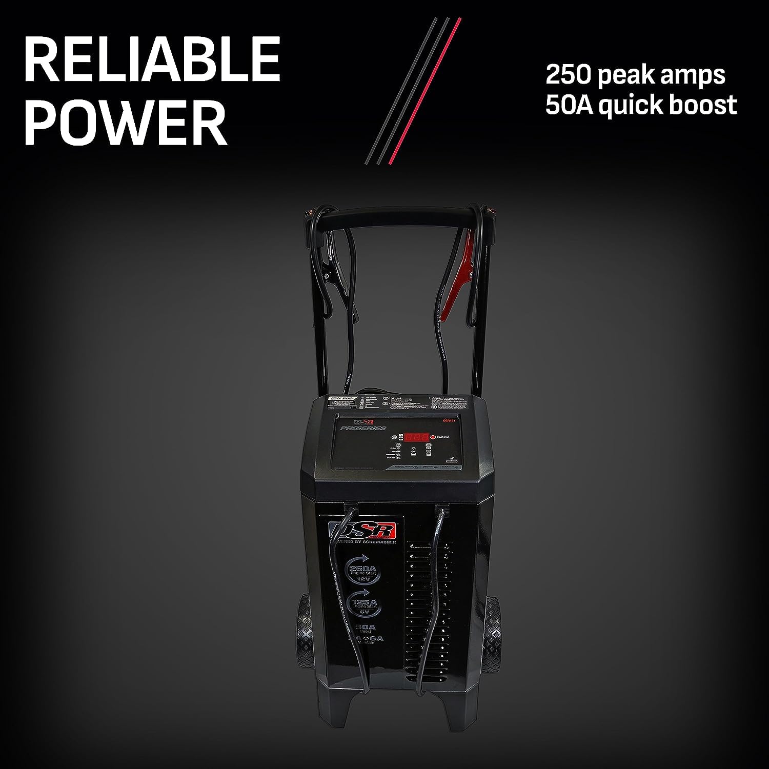 DSR Pro Series Schumacher Electric 6V / 12V Battery Charger Engine Starter & Maintainer - Heavy Duty Wheeled Battery Charger - 125/250 Amps - with 50-Amp Boost Mode - DSR131