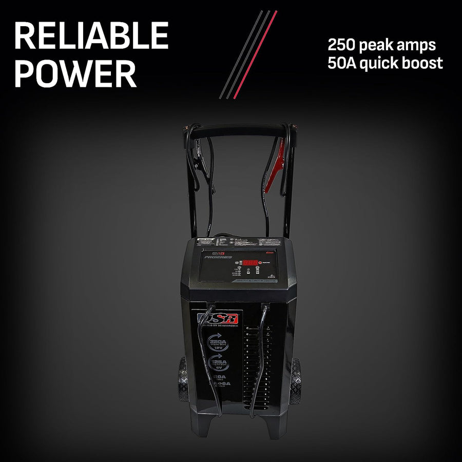 DSR Pro Series Schumacher Electric 6V / 12V Battery Charger Engine Starter & Maintainer - Heavy Duty Wheeled Battery Charger - 125/250 Amps - with 50-Amp Boost Mode - DSR131