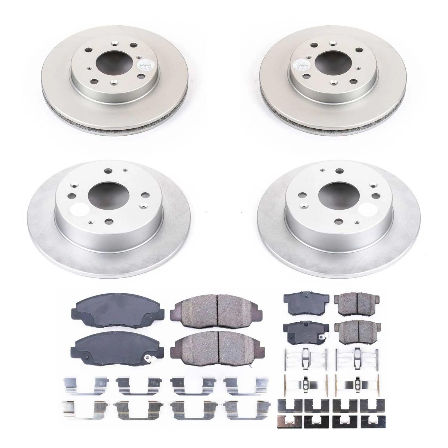 Power Stop CRK1240 Brake Rotor & Coated Ceramic Brake Pads- front & rear For Acura CL 1998-1999, Honda Accord 1998-2002 [Model Specific]