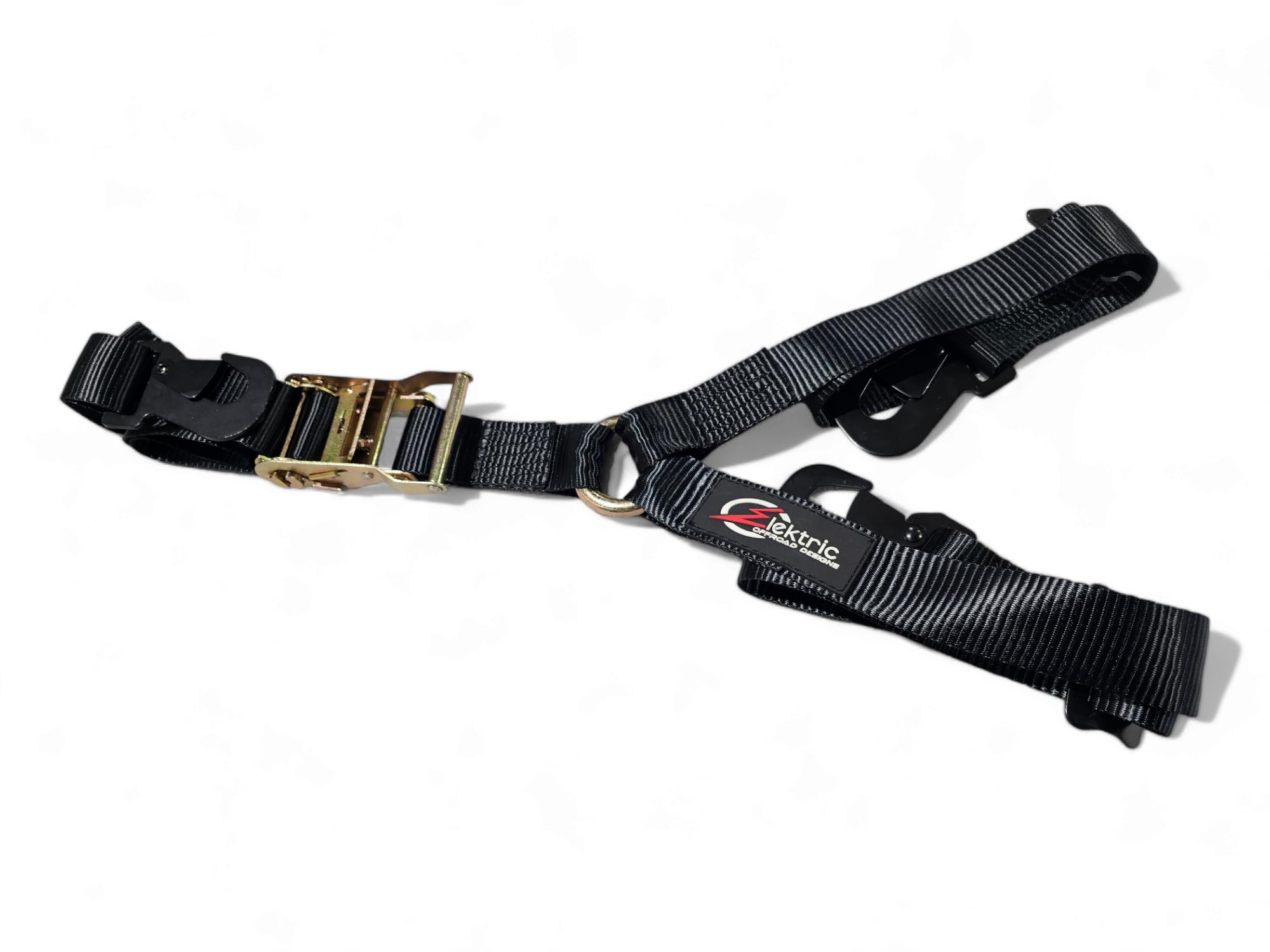 Y Spare Tire Strap – Heavy Duty Ratchet 2” Tie Down with Industrial Flat Hook & Delta Ring – Fits Spare Tires Up to 40” – Black