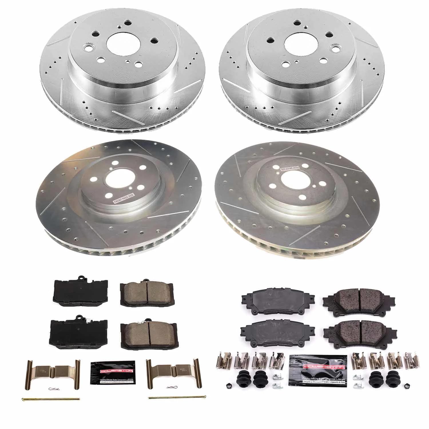 Z23 Power Stop K8453 Front and Rear Brake Kit-Drilled/Slotted Brake Rotors & Carbon Ceramic Brake Pads For GS200t, GS300, GS350, GS450h, RC200t, RC300, RC350 [Model Specific]