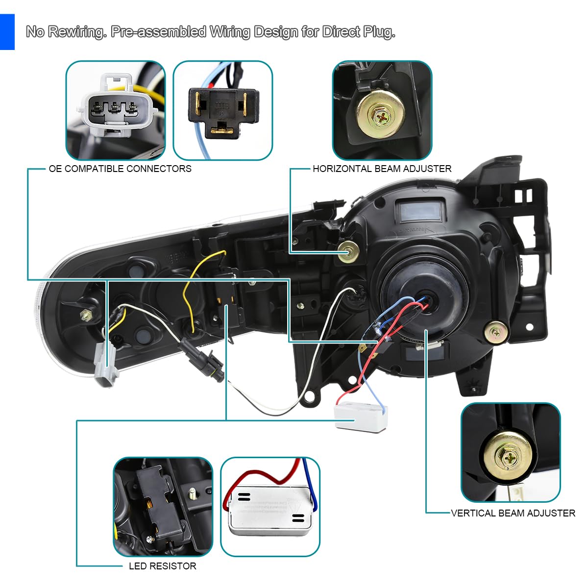 Black Smoke SPEC-D TUNING Projector Headlights w/LED Sequential Turn Signals and Startup Animation Compatible with 2007-2014 Toyota FJ Cruiser, Left + Right Pair Headlamp Assembly