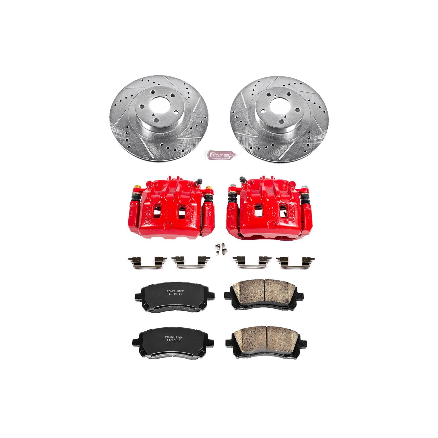 Power Stop Z23 Evolution Sport KC2369 1-Click Brake Kit with Powder Coated Calipers (Brake Pads, Drilled/Slotted Rotors) For Subaru Impreza, Subaru Leg, Subaru Outback [Model Specific]