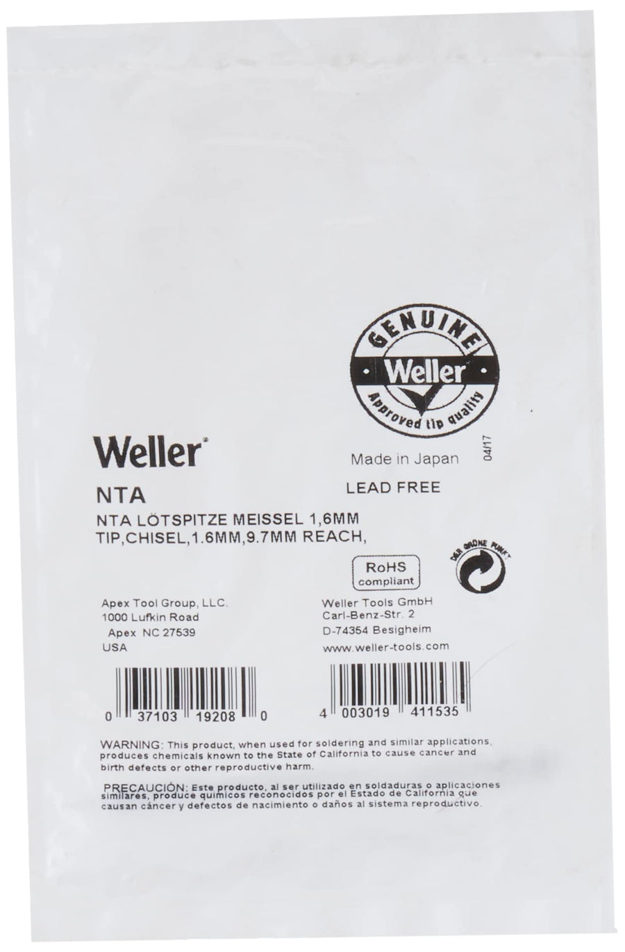 NTA Weller NT Series Chisel Solder Tip for WMP Iron, 0.063"