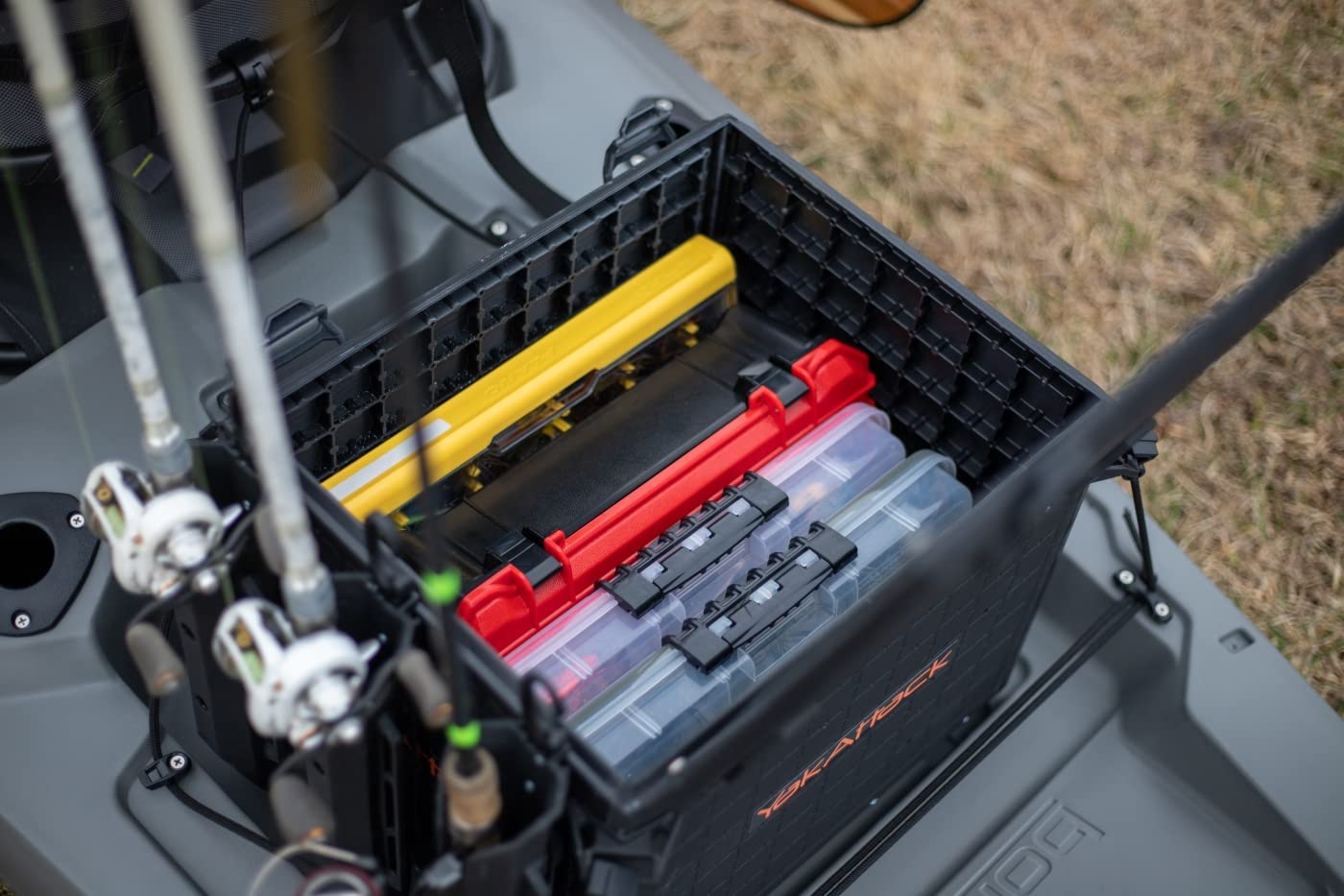 YakAttack 13" x 16" BlackPak Pro Kayak Fishing Crate with 4 Rod Holders - Black | Tackle Storage Box & Gear Organizer for Kayaks | Lightweight, Durable & Customizable Marine Accessory | Made in USA
