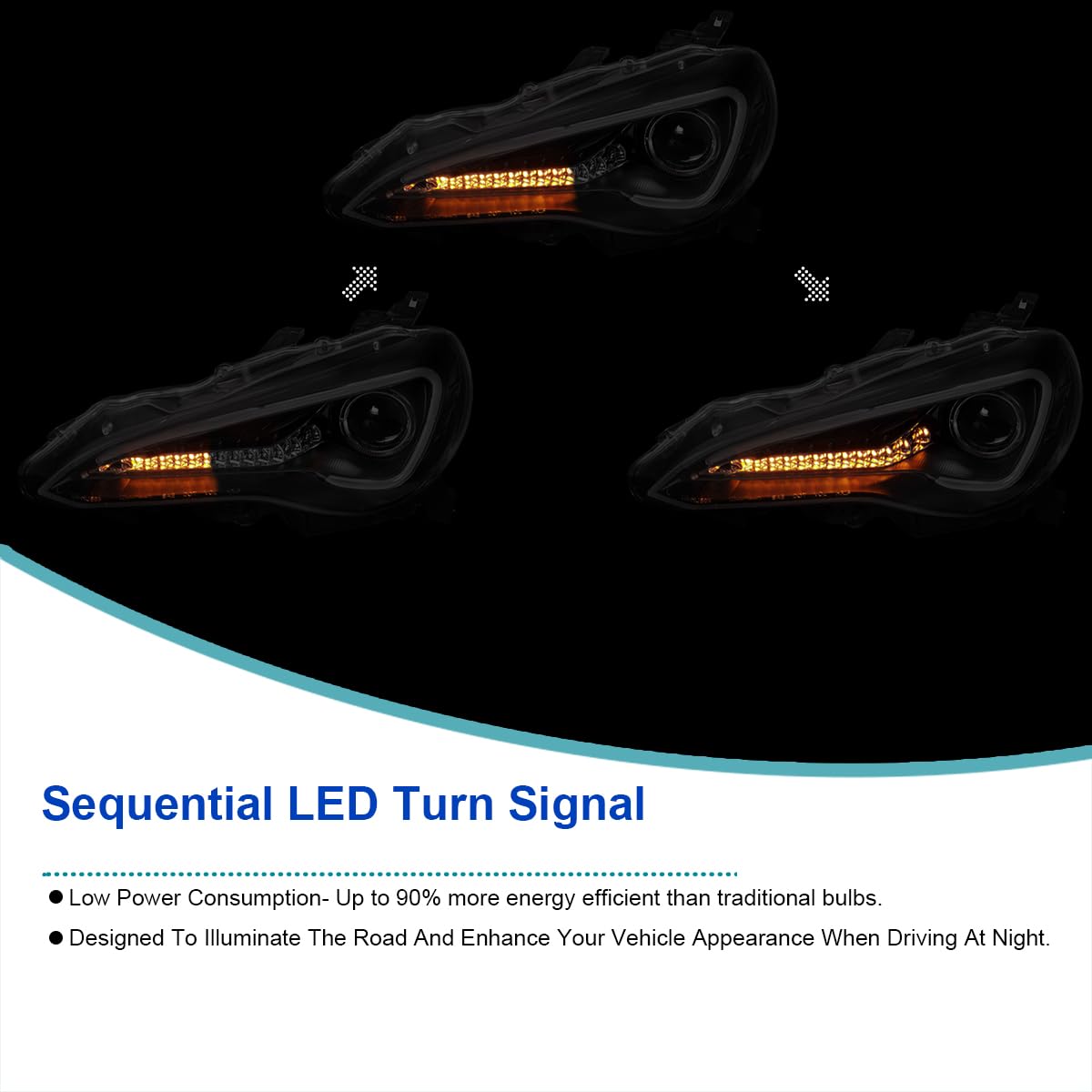 Sequential LED Turn Signal Projector Headlights SPEC-D TUNING Compatible with 2013-2016 Scion FR-S with Factory Halogen Headlights