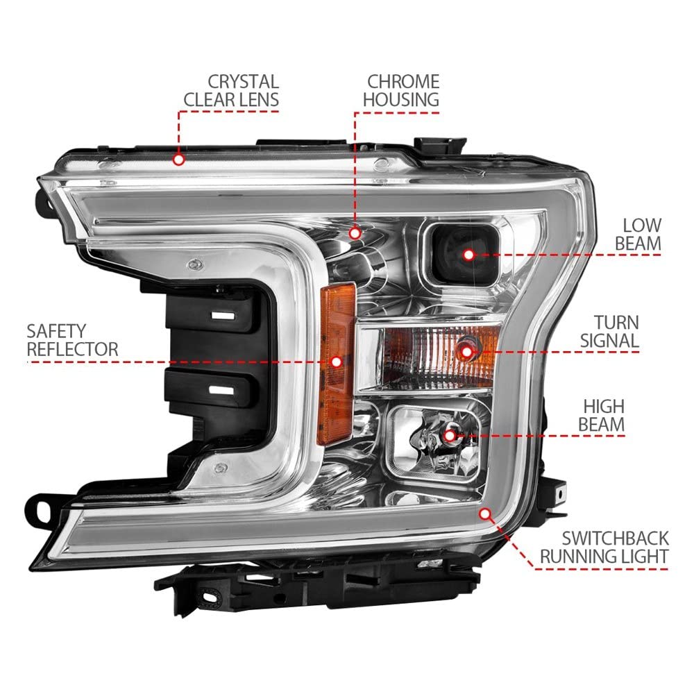 2018-2020 Ford F-150 Projector Headlight ANZO (111510) w/Plank Style Switchback Chrome Housing