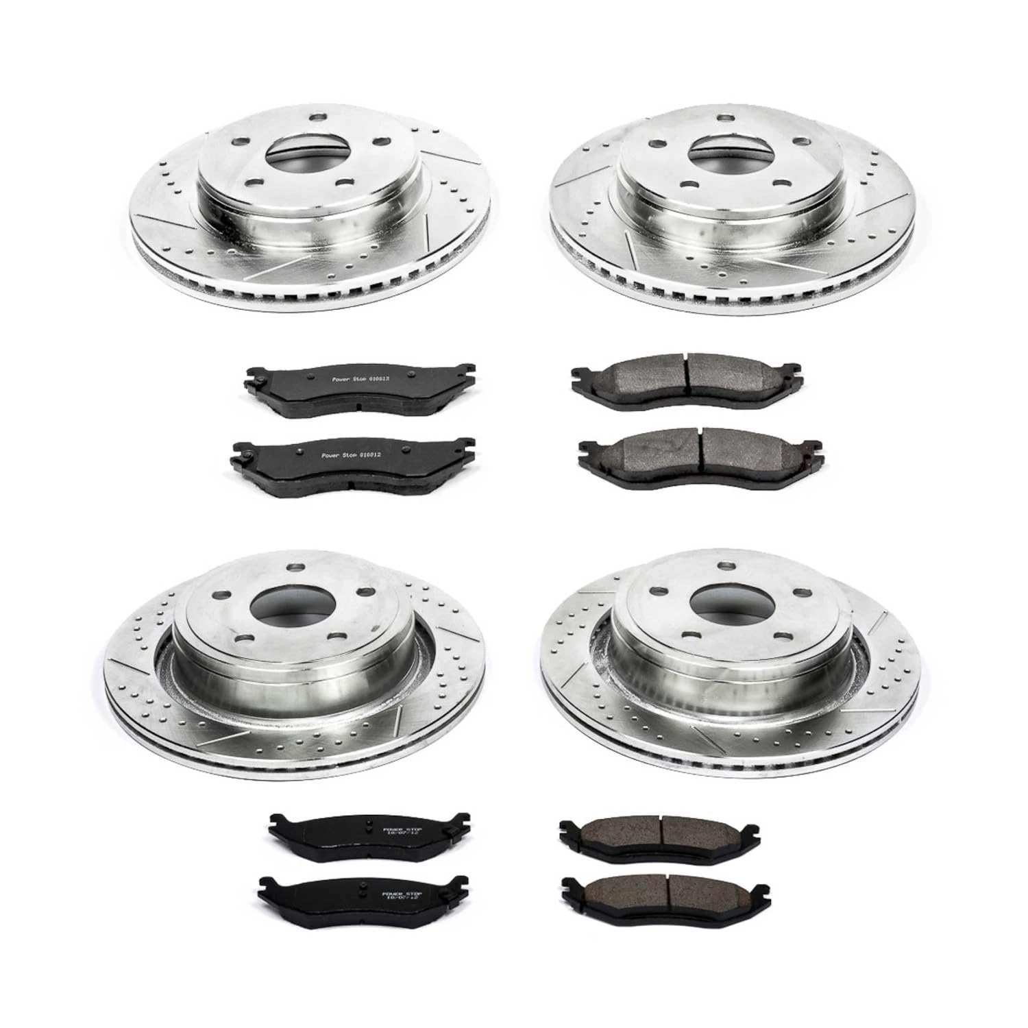 Power Stop K2166 Z23 Carbon Fiber Brake Pads Front and Rear with Drilled & Slotted Brake Rotors Kit For Dodge Durango 2004-2006, Dodge Ram 1500 2002 [Model Specific]