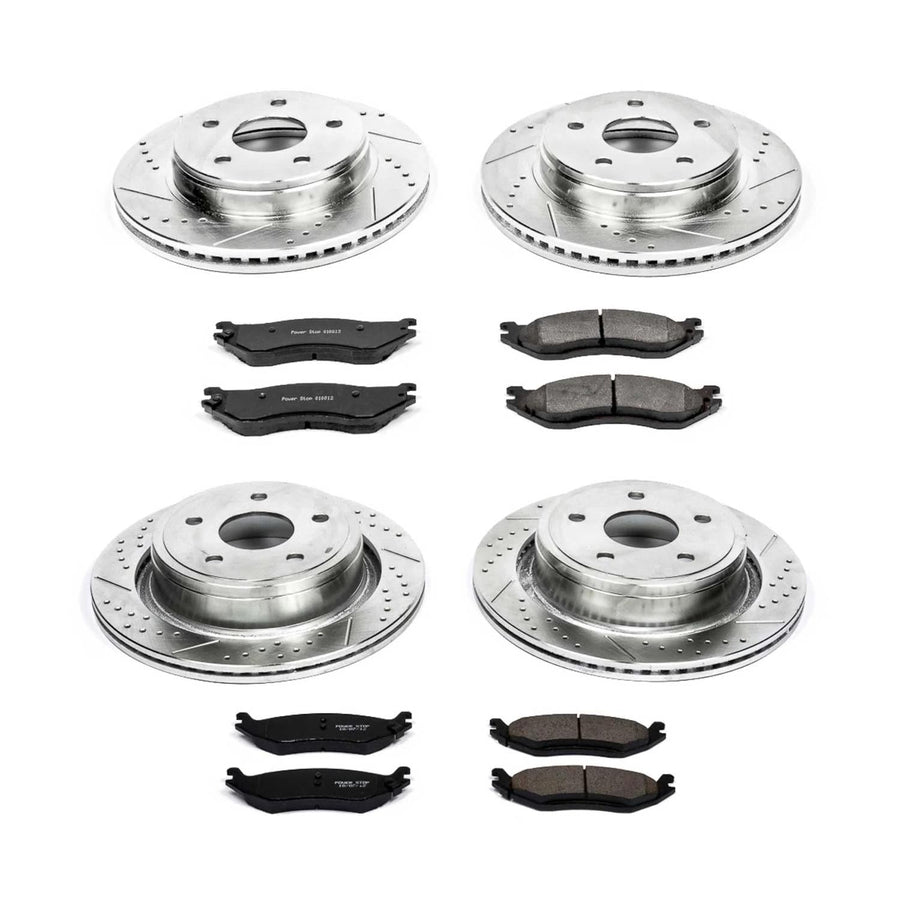 Power Stop K2166 Z23 Carbon Fiber Brake Pads Front and Rear with Drilled & Slotted Brake Rotors Kit For Dodge Durango 2004-2006, Dodge Ram 1500 2002 [Model Specific]