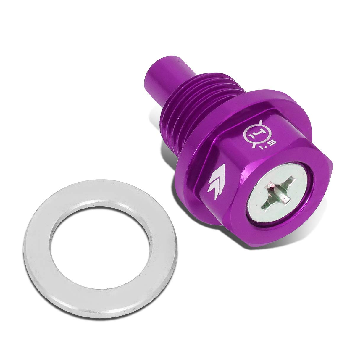 NRG Innovations Magnetic Oil Drain Plug, Engine Oil Drain Nut M14 X 1.5 Thread Size w/Washer, Purple, T-6061 Aluminum w/Stainless Steel Internal Magnet, NRG-NOP-100PP