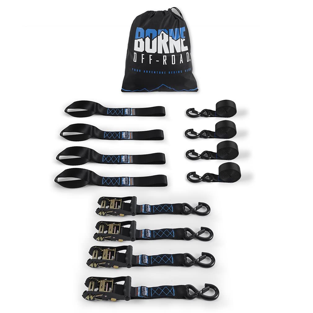 Heavy-Duty Borne Off-Road Ratchet Tie-Down Kit (4-Pack), Black