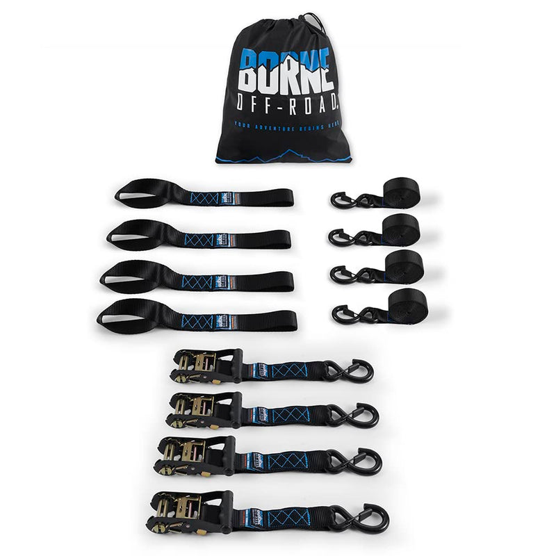 Heavy-Duty Borne Off-Road Ratchet Tie-Down Kit (4-Pack), Black