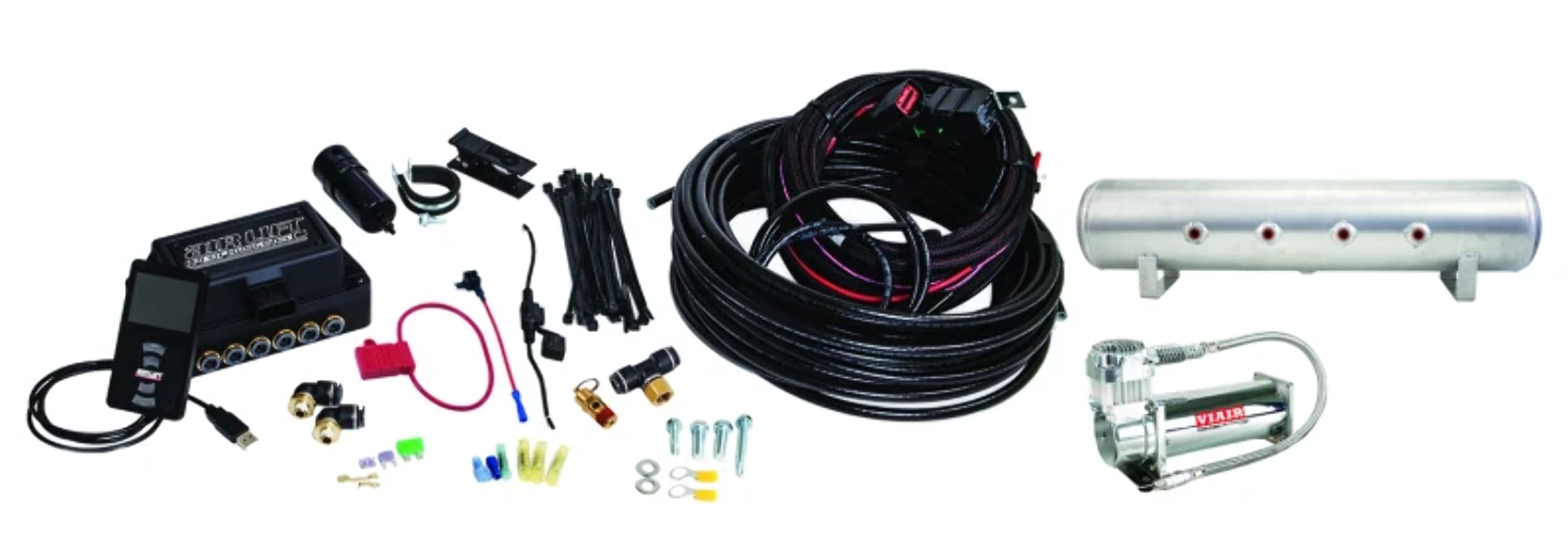 3P System Air Lift 27689 (3/8" Air Line, 4 Gallon 7-Port Lightweight Aluminum Tank, VIAIR 444C Compressor)