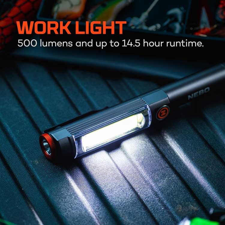 NEBO 500 Lumen Franklin Swivel Taskbar COB Work Light and Flashlight with 7 Light Modes, Great for Emergencies and Signaling,Grey